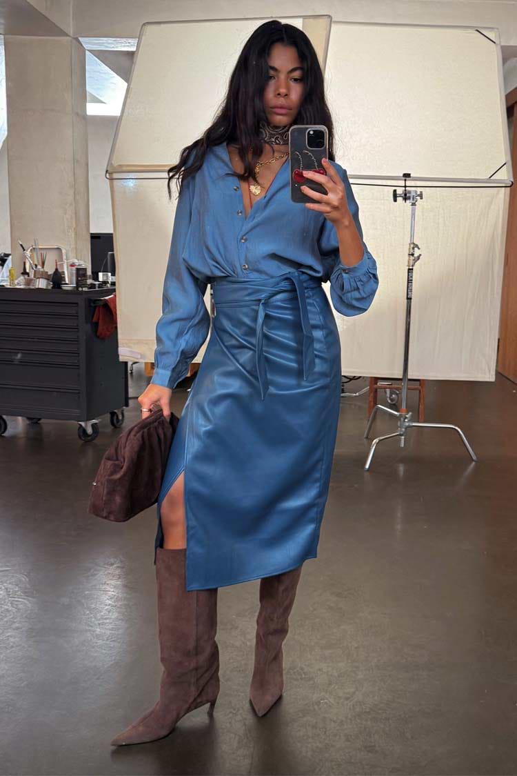 Teal Vegan Leather Jaspre Skirt | Never Fully Dressed