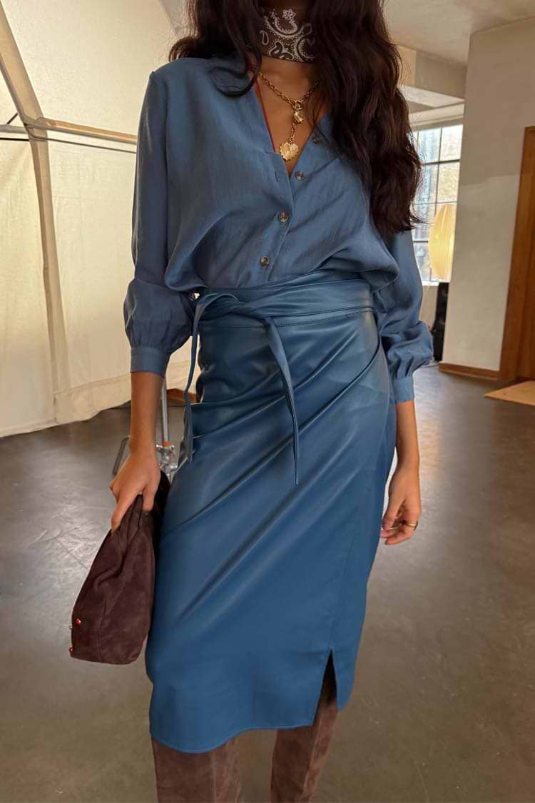 never fully dressed leather wrap skirt Women's Teal Vegan Jaspre in Teal - Size 4 shirt or a cardigan