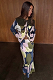 Teal Mara Abstract Dorris Midi Skirt in a neutral-toned print, styled as a transeasonal co-ord with a matching cardigan.