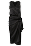Black satin sleeveless Vienna midaxi wrap dress featuring a V-neck and side tie.