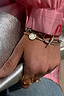 Thumbnail for Silver Bespoke Chain Bracelet with T Bar closure stacked with jewellery against a pink shirt and silver bag.