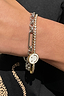 Silver Bespoke Chain Bracelet with chunky links and T-bar closure, stacked on a model's wrist.