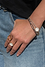 Thumbnail for Silver Bespoke Chain Bracelet with T-bar closure styled with other jewellery against denim.