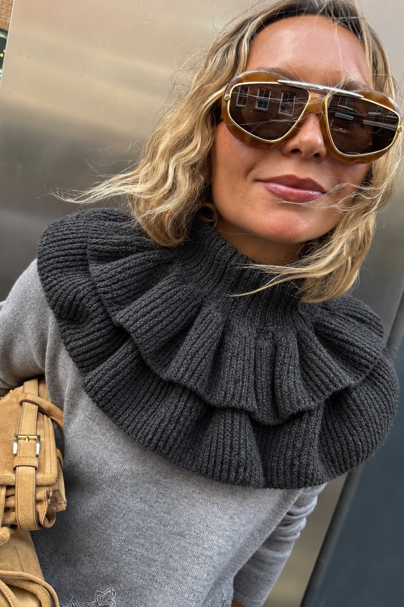 Grey Knit Ruffle Collar