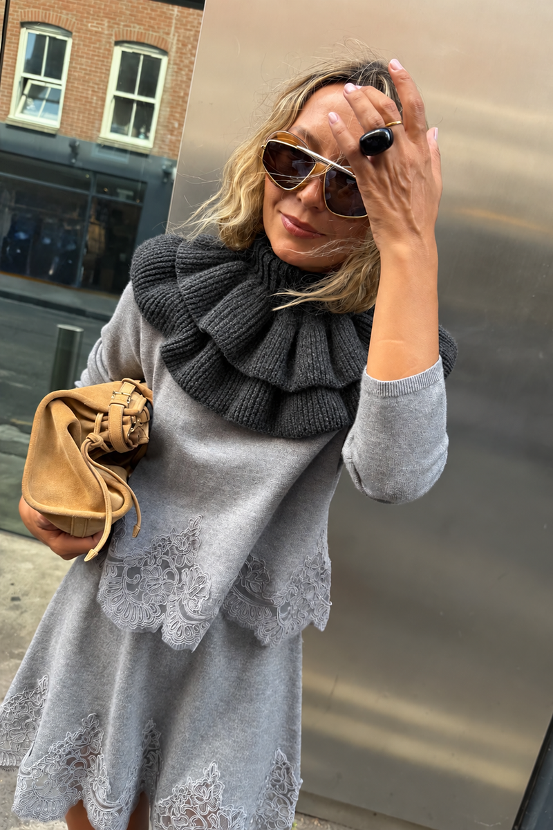 Grey Knit Ruffle Collar