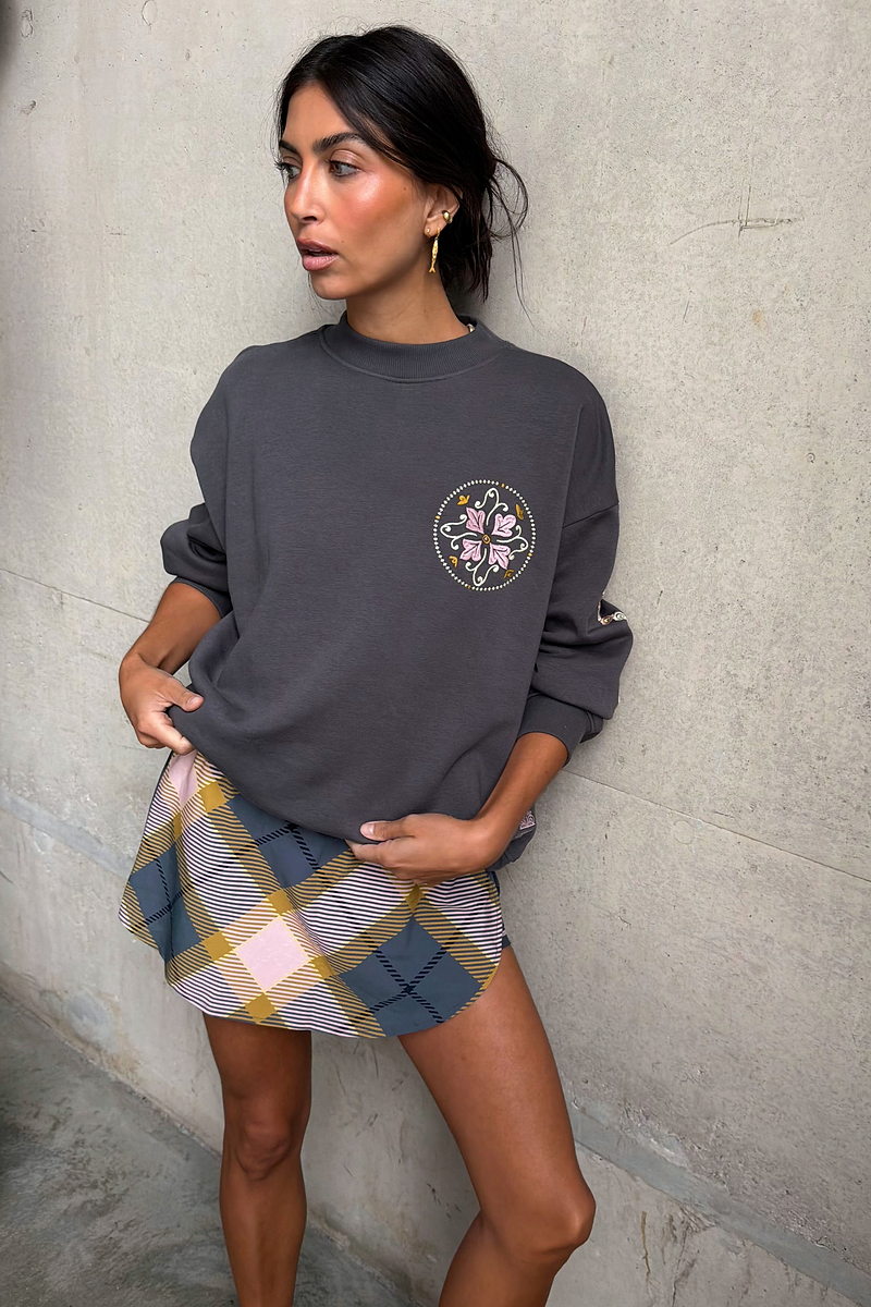 Charcoal Grey Embroidery Elements Sweatshirt
