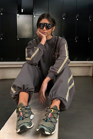 Charcoal Grey Embroidery Elements Sweatshirt
