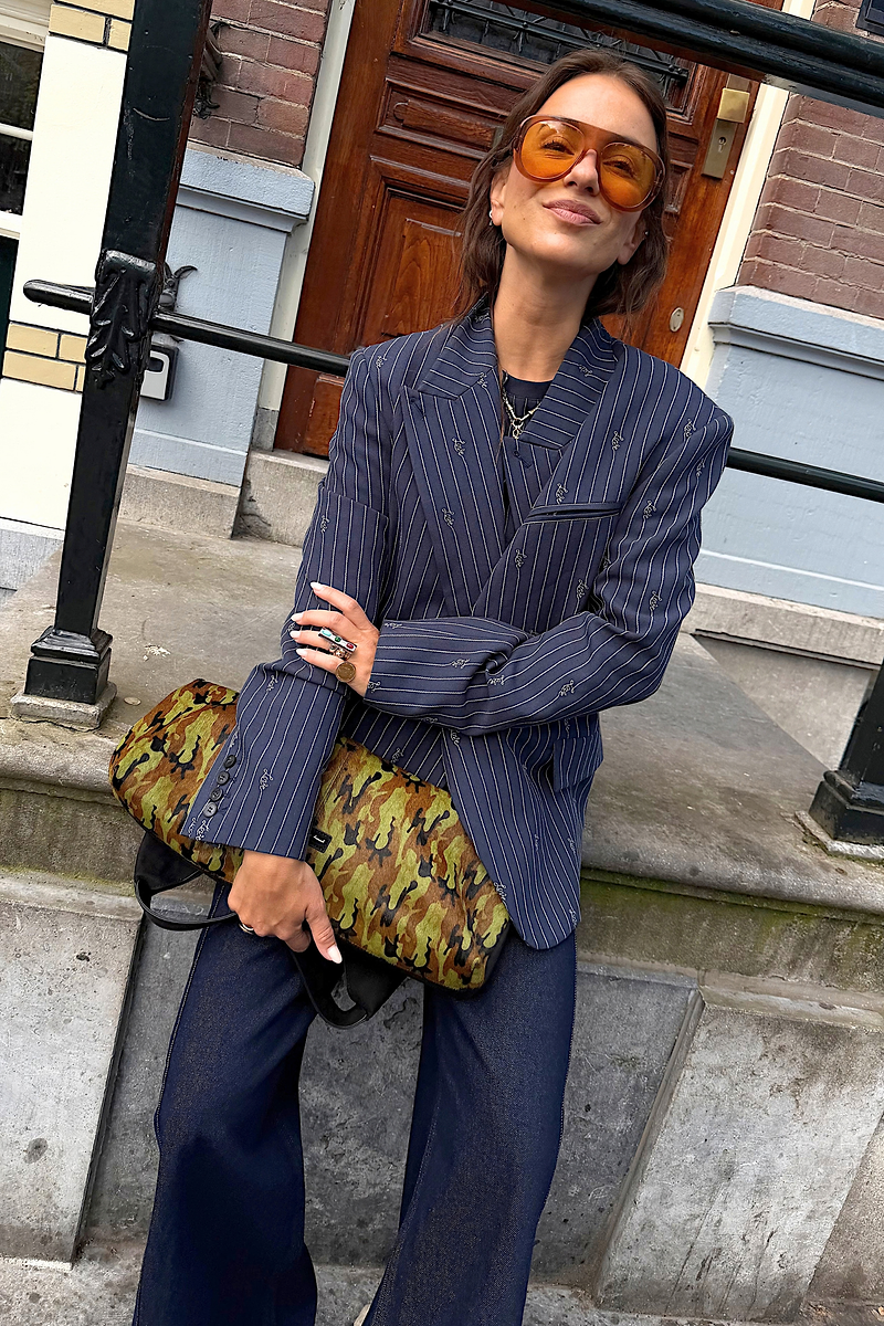 Navy Pinstripe Fold Over Blazer Petite