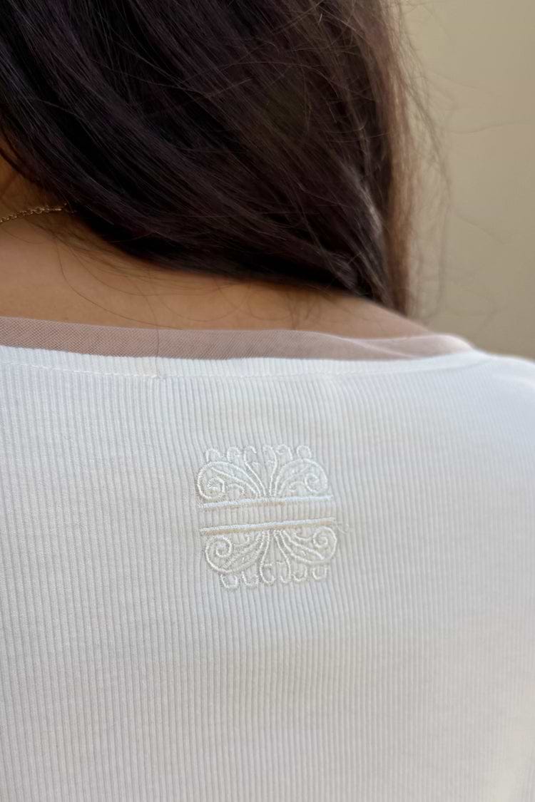 White Teddy T-Shirt back detail with ribbed viscose fabric, mesh neckline trim and embroidered logo.