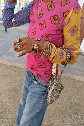Pink Mix Tile Long Sleeve Mesh Top