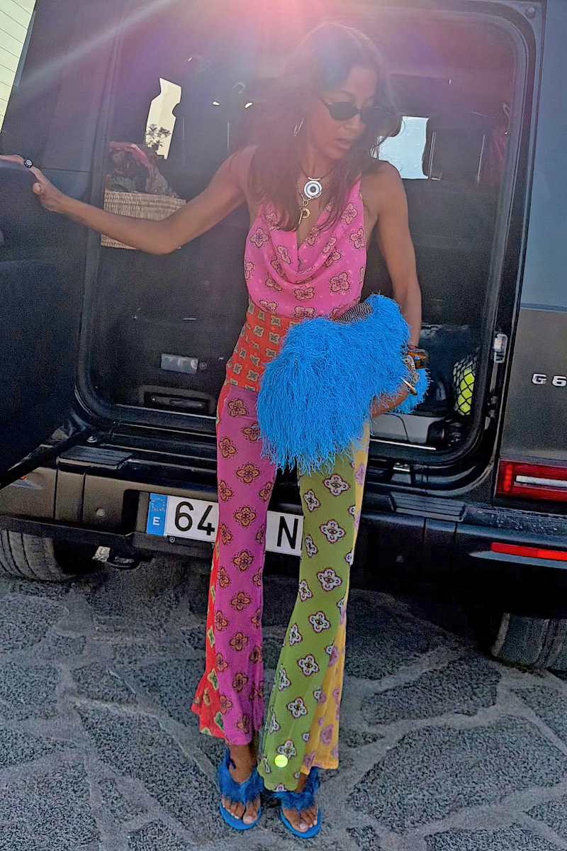 Pink Mix Tile Mesh Flare Trousers