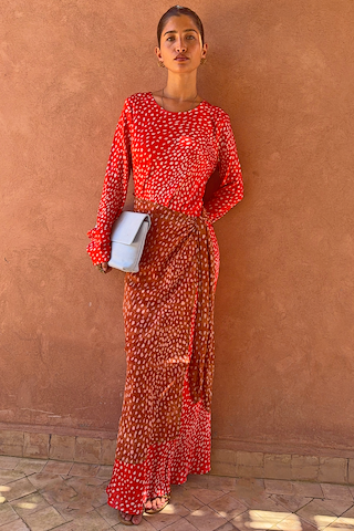 Spliced Deer Wrap Maxi Dress