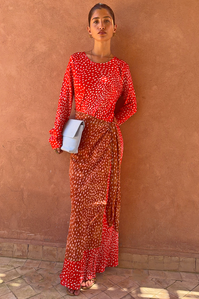 Spliced Deer Wrap Maxi Dress