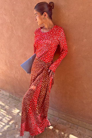 Spliced Deer Wrap Maxi Dress
