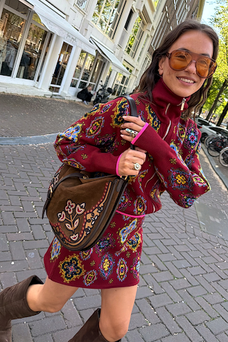 Red Tile Zip Up Cardigan