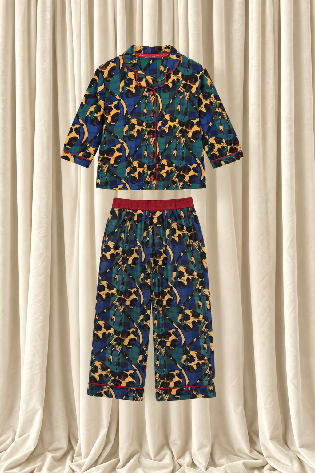 Kids Green Tartan & Leopard Bow Pyjama Set