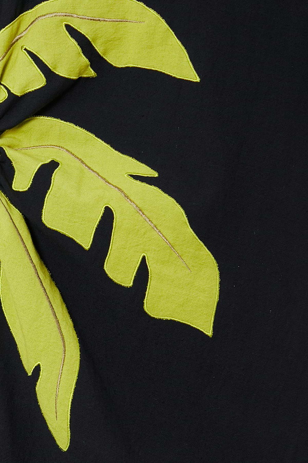 Lime green palm motif with stitched detailing on the black cotton blend Riviera Dress.