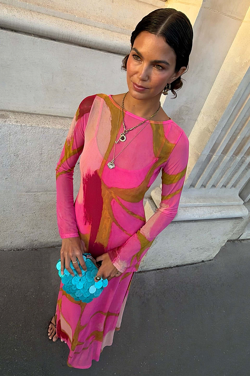 Pink & Olive Abstract Aria Mesh Dress