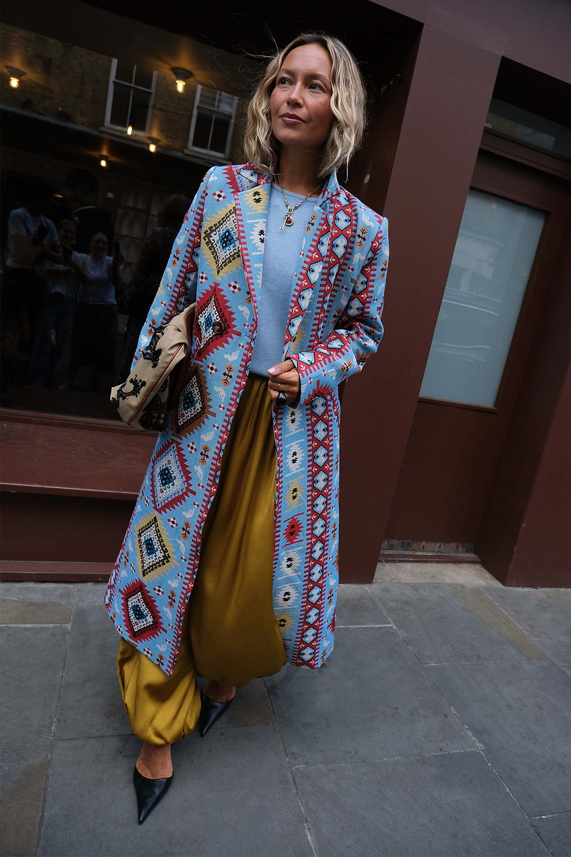 Blue Abstract Jacquard Coat
