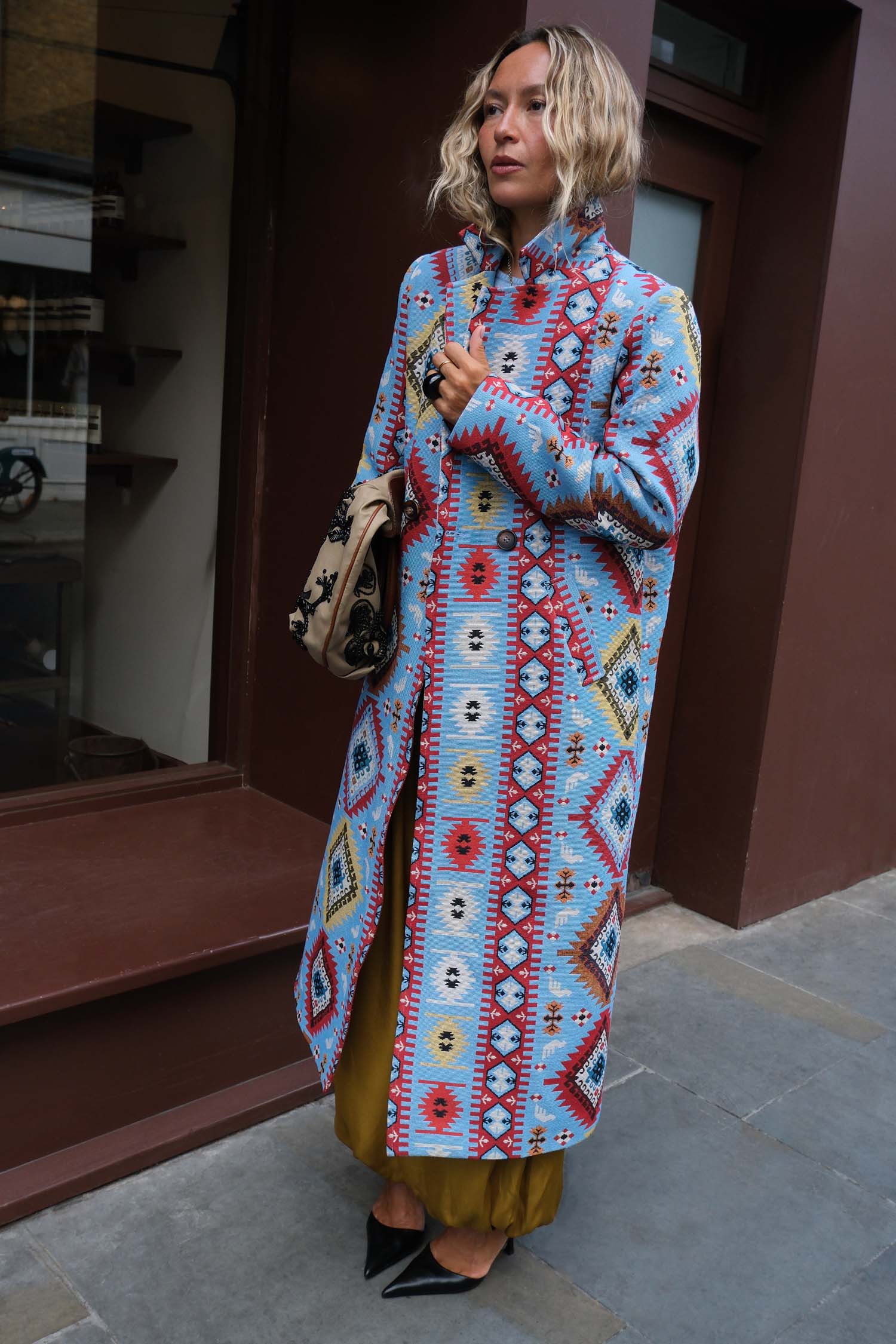 Blue Abstract Jacquard Coat
