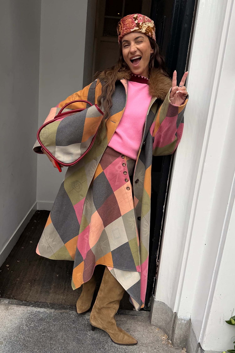 Argyle Wool Blend Long Coat