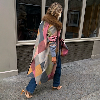 Argyle Wool Blend Long Coat