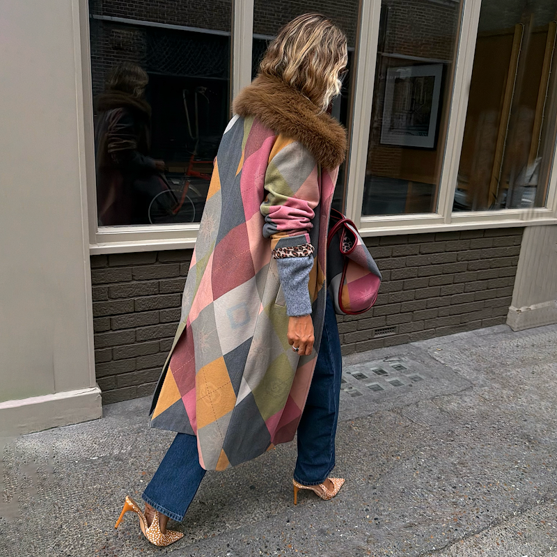 Argyle Wool Blend Long Coat
