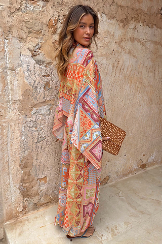 Dolce Vita Balloon Trousers in a multi-coloured tile print with geometric motifs, styled as a vibrant co-ord set.