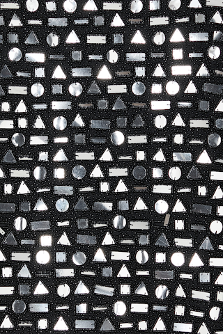 Black Beaded Mirror Skirt detail highlighting silver geometric glass beads and mirror embellishments.