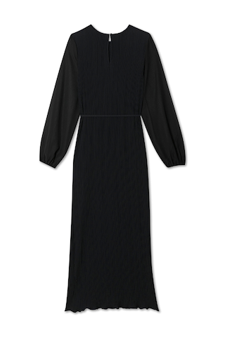 Black Plisse Perrie Dress featuring sheer balloon sleeves and a keyhole back detail in a textured plisse finish.
