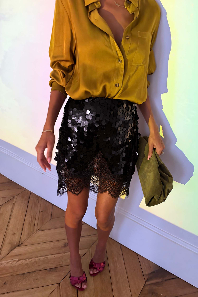 Black Sequin Mini Maeva Skirt
