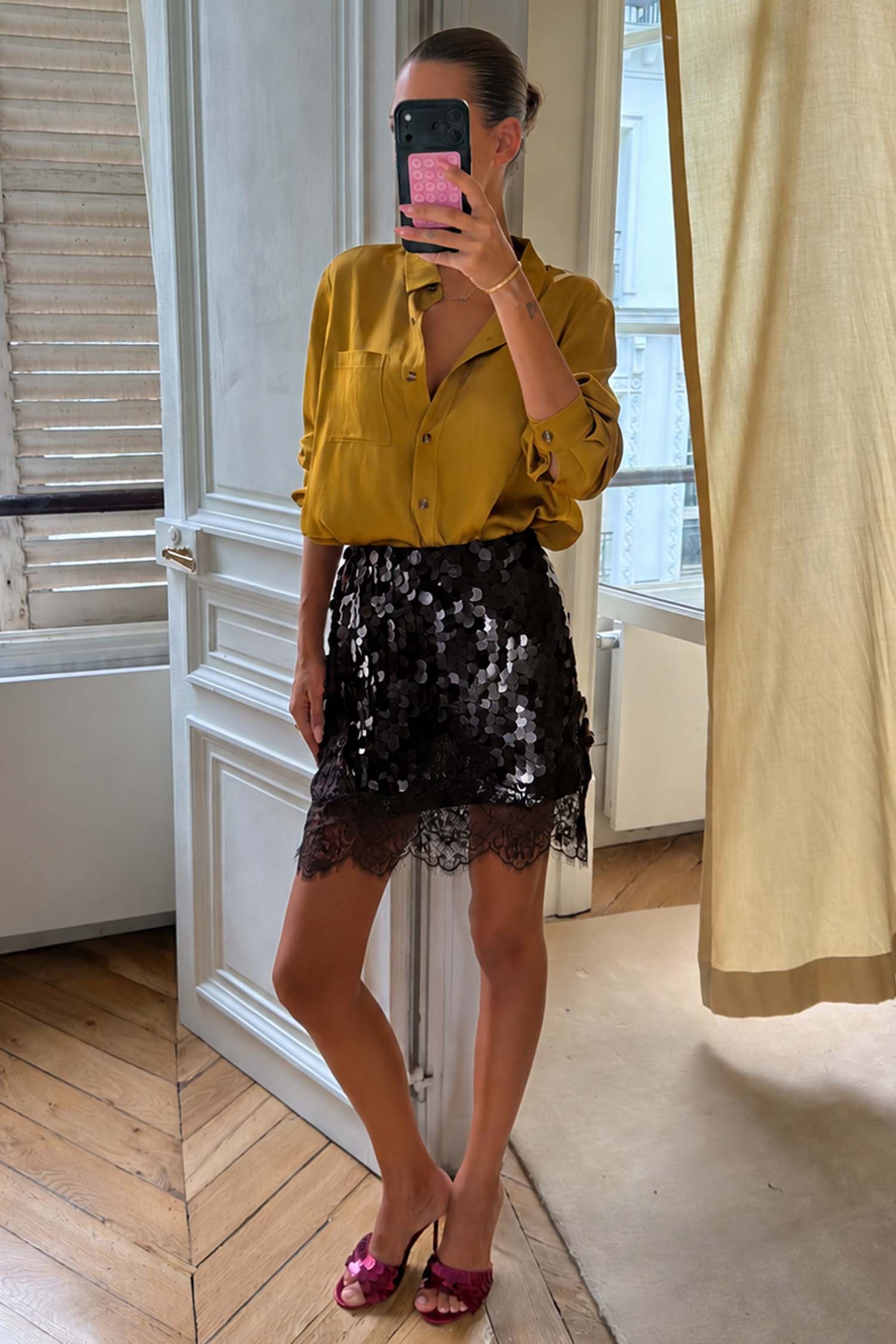 Black Sequin Mini Maeva Skirt
