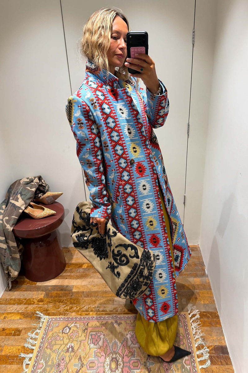Blue Abstract Jacquard Coat