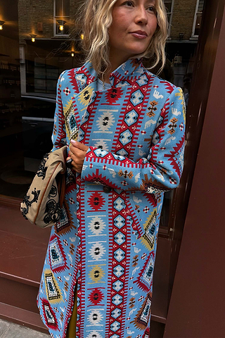 Blue Abstract Jacquard Coat