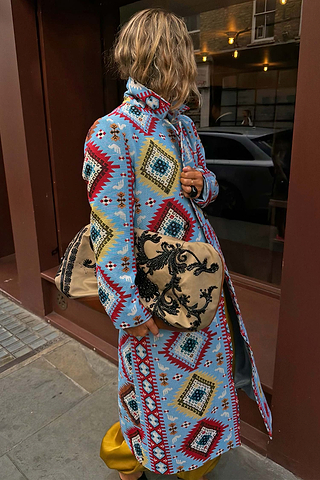 Blue Abstract Jacquard Coat