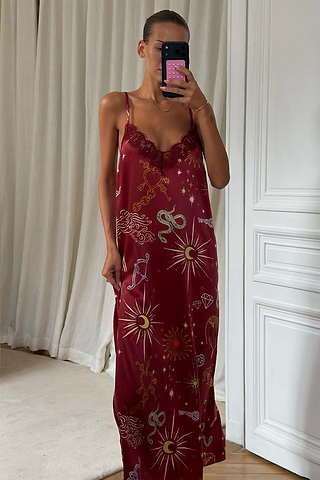 Burgundy Mystical Lace Slip Dress