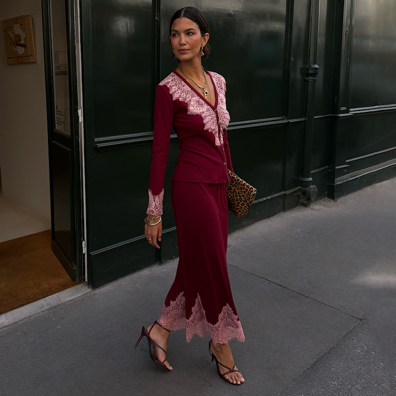 Burgundy Rib Midi Maeva Skirt