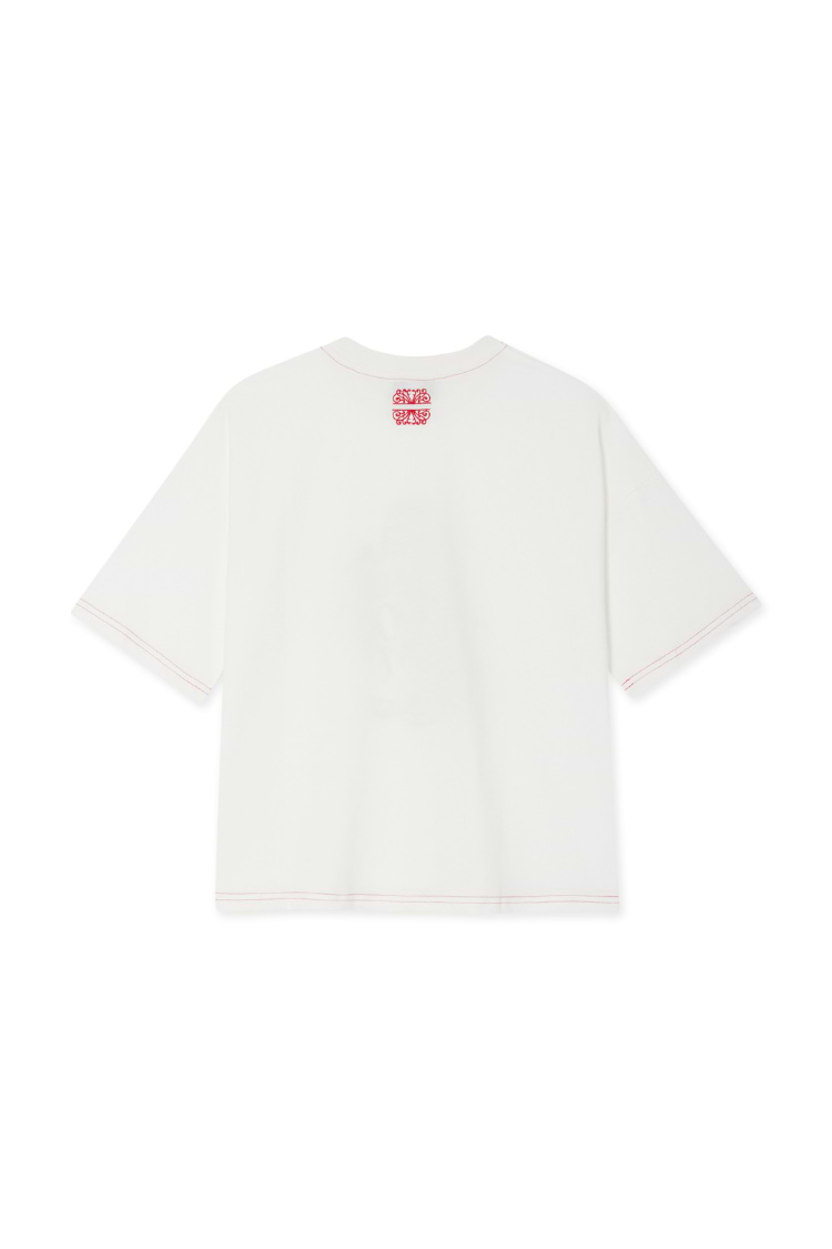 White 100% cotton Choose Love T-Shirt back view with red contrast stitching and neck logo, designed in London.