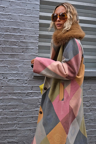 Argyle Wool Blend Long Coat
