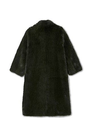 Green Faux Fur Coat with a relaxed silhouette and plush texture, shown from the back.