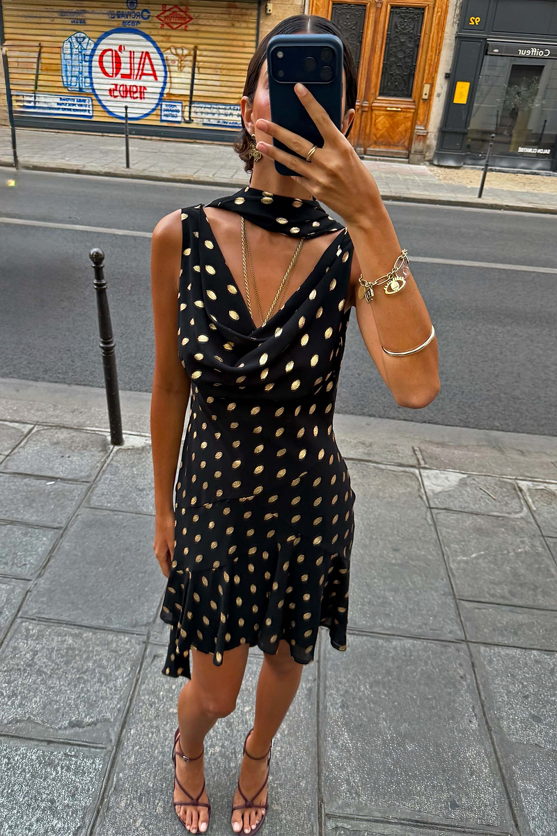 Black Mini Sophie Dress with Gold Fleck