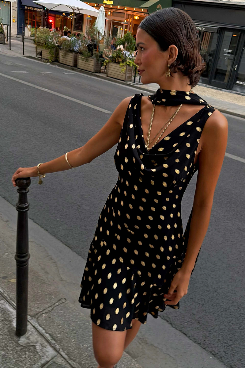 Black Mini Sophie Dress with Gold Fleck