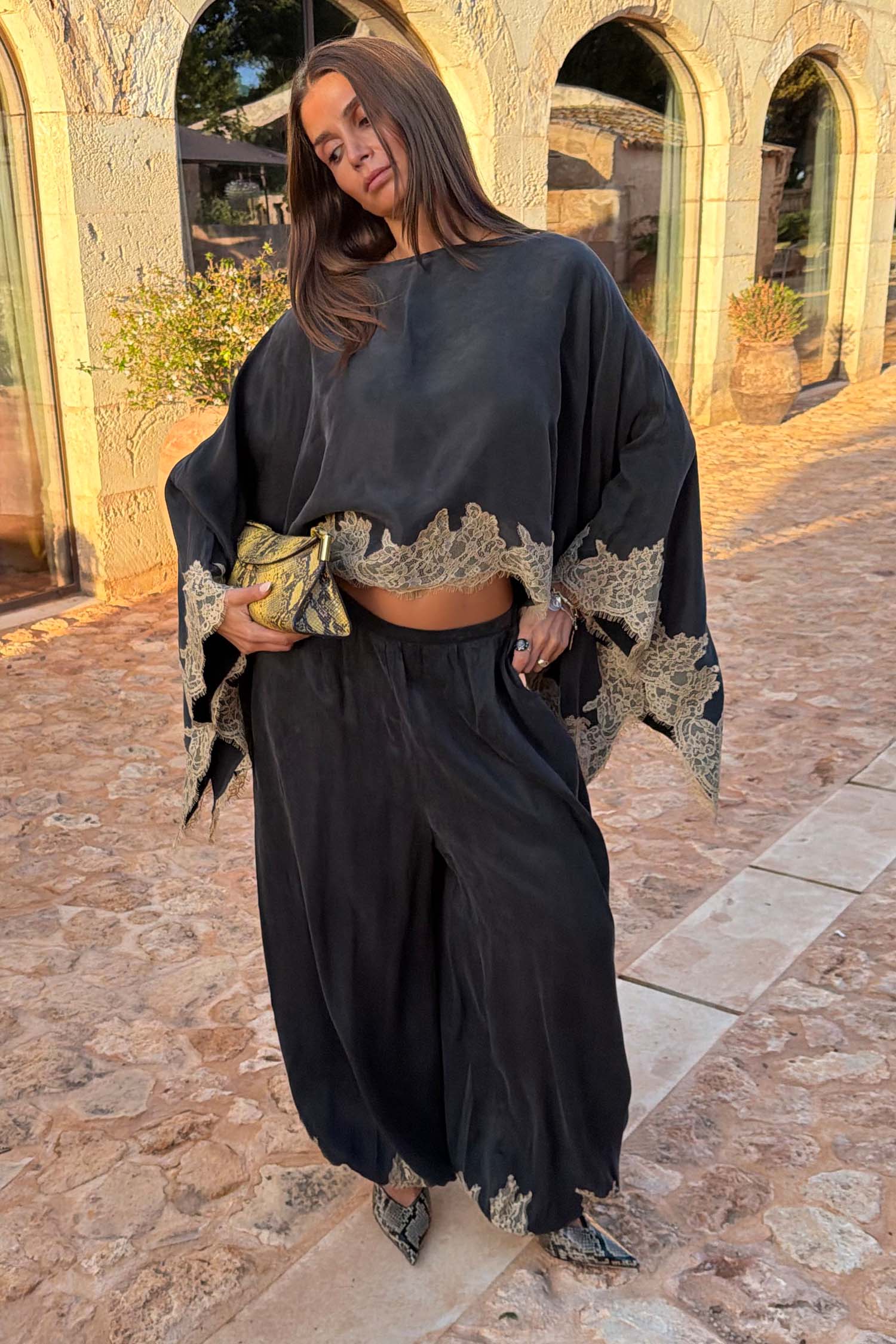 Grey Lace Trim Cape