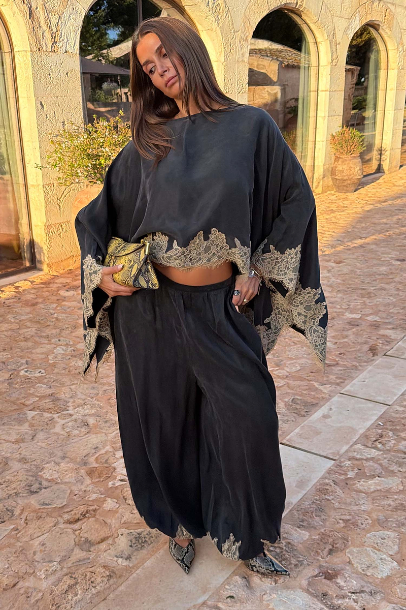 Grey Lace Trim Cape