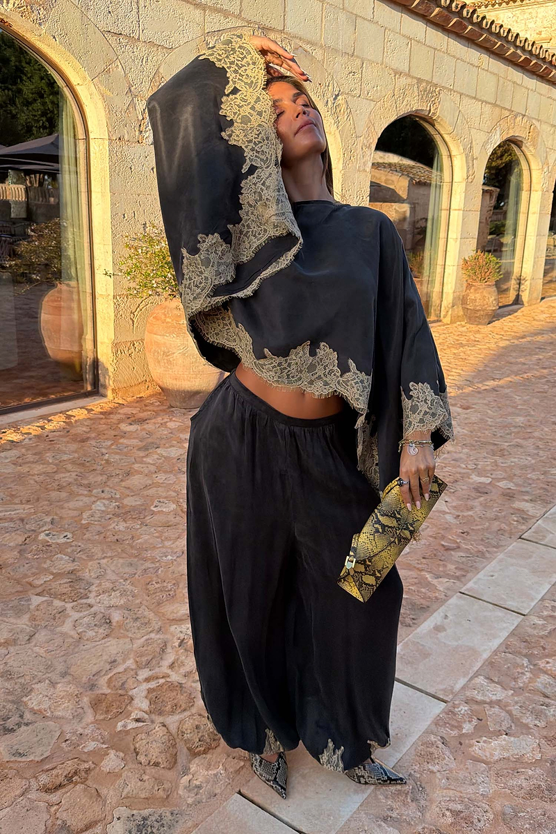 Grey Lace Trim Cape