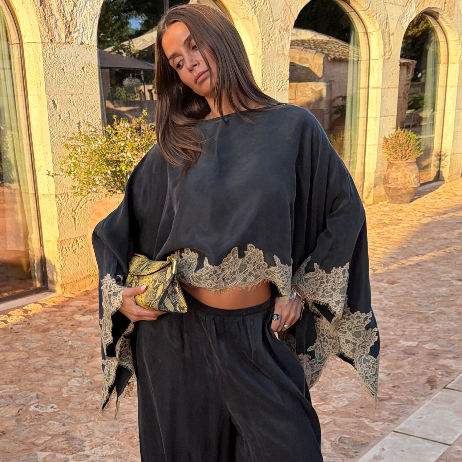 Grey Lace Trim Cape