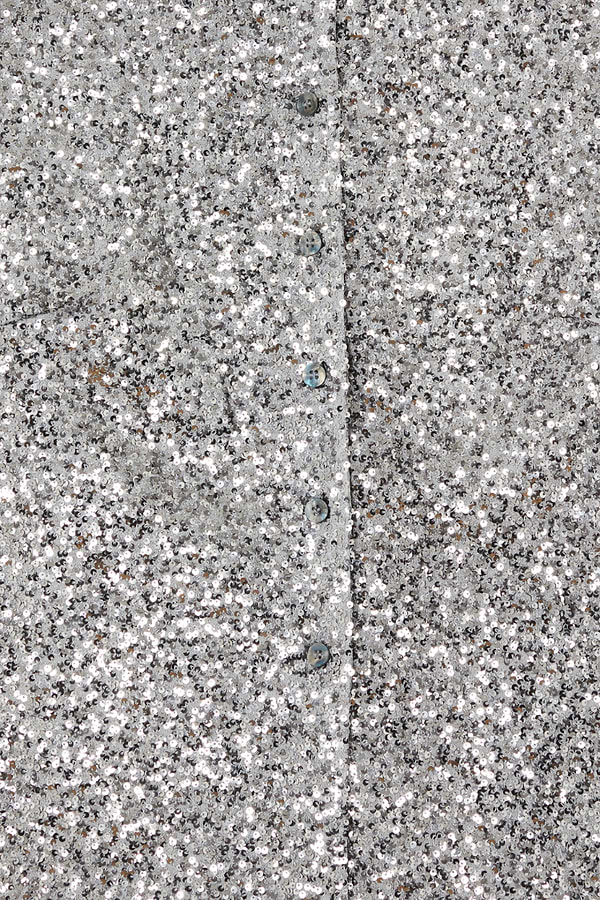 Gunmetal Alexa Sequin Cardigan detail featuring silver sequins and button-up fastening.