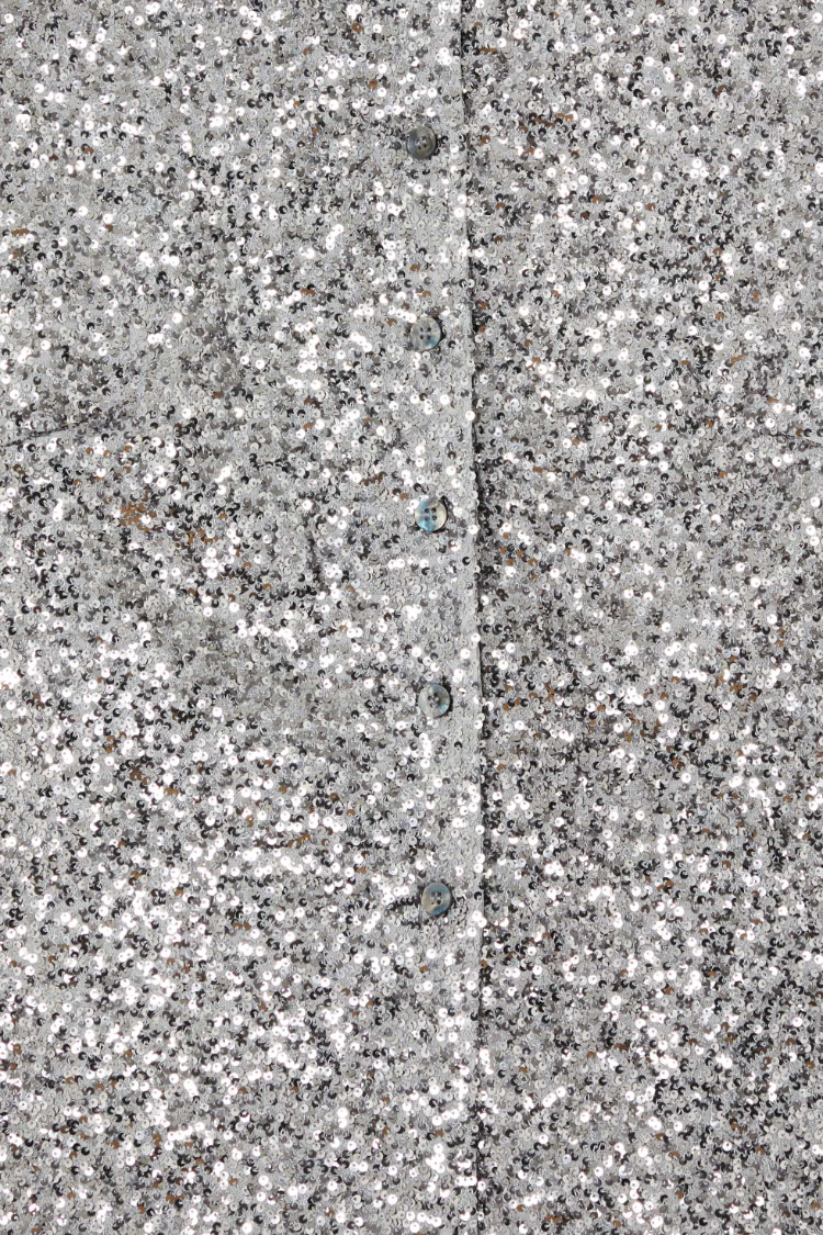 Gunmetal Alexa Sequin Cardigan detail featuring silver sequins and button-up fastening.