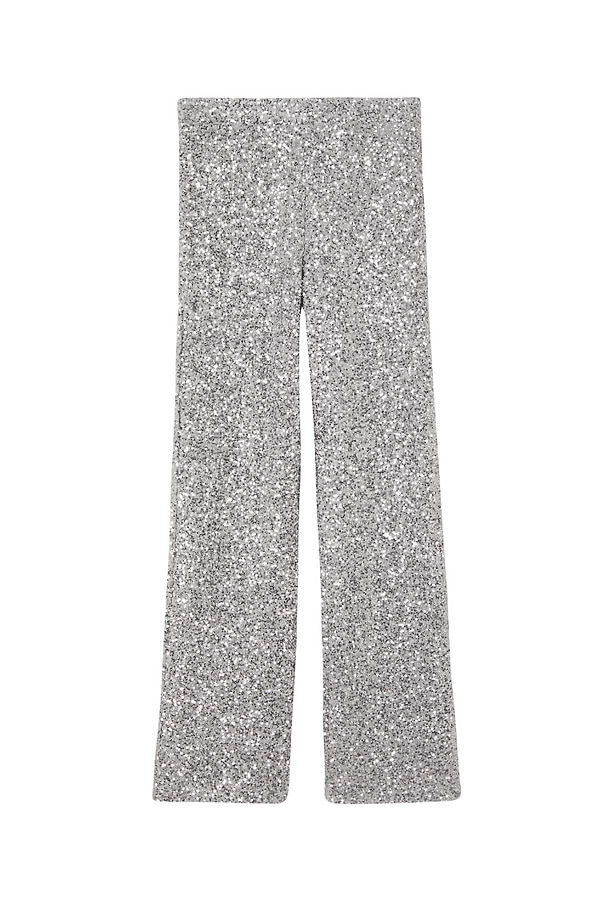 Gunmetal Sequin Freddie Trousers featuring an all-over silver sequin finish and a straight-leg silhouette.
