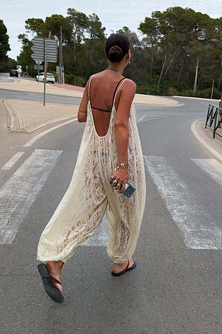 Cream Lace Balloon Jumpsuit